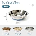 [8 Pack] Stainless Steel Cat Bowls, Cat Dishes Whisker Friendly with Non-Slip Silicone Bottom, Easy to Clean, 5.5" Shallow Wide Cat Food and Water Feeding Bowl for Indoor Outdoor Cats - Image 2
