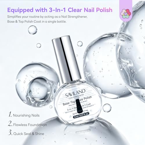 Image of SAVILAND Quick-Dry Aurora Nail Polish Kit: 6+1 Colors Nail Polish Set with 3-in-1 Base Top Coat Cuticle Oil Pearl Glitter Pink Blue Green 12-Free Fingernail Polish Home DIY for Women Gift