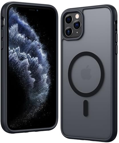 Image of FNTCASE for iPhone 11 Pro Case: Matte Magnetic Phone Cases Compatible with Magsafe Slim Anti Yellowing Military Grade Drop Protection Rugged Protective Translucent Cell Phone Cover (C-Black)
