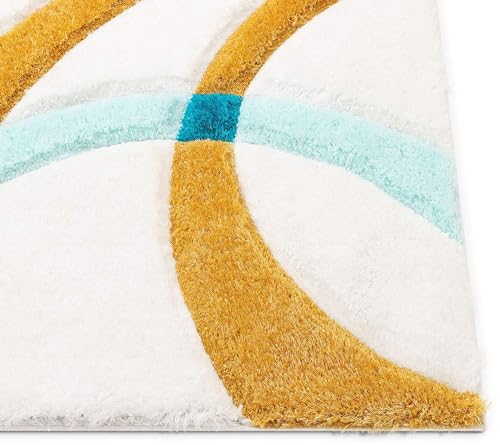 Image of Shaggy Rugs 8X11 FEET Soft and Cozy Carpet for Living Room & Hall, Bedroom, and Kids Room Non-Slip, High Pile, Machine Washable, Perfect for Any Room (Aqua Yellow)