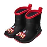 FUNCOO PLUS Toddler Kids Rain Boots Baby Rain Shoes Children Easy On Waterproof Boots for Boys and Girls, Fire Truck, Toddler Size 8-8.5
