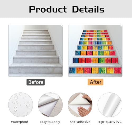 Calcomanías para elevar escaleras PLIGREAT 15 hojas autoadhesivas de madera 6
