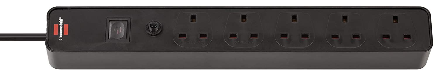 BrennenstuhlEcolor FB Extension Socket with Safety Fuse Button 5-Way 1.5m H05VV-F 3G1.5 Black/Black with Switch *GB*