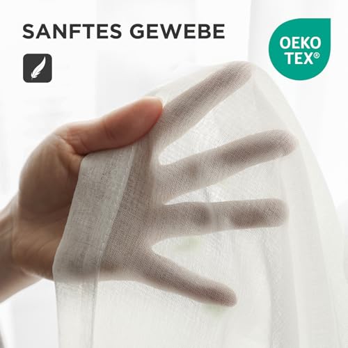 Joydeco Gardinen mit Ösen Transparente 2er Set, Optik Gardine Voile Ösenvorhang Ösenschal Durchsichtig Vorhang Kurz für Schlafzimmer Wohnzimmer Schlaufenschal (Weiß, 2xH145xB140)