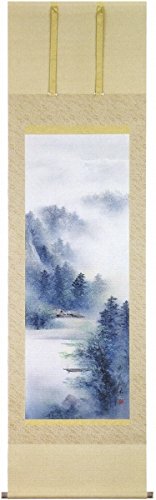 Amazon.co.jp: 中沢勝『青緑山水』日本画 掛け軸 風景画 水墨画 山水画