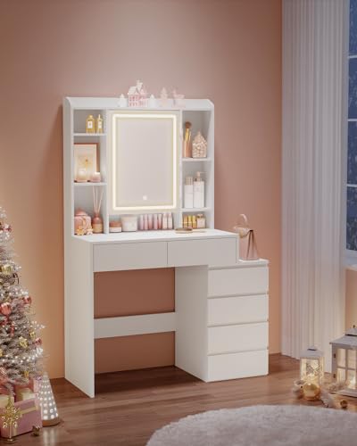 VASAGLE Schminktisch mit LED-Beleuchtung, 40 x 117,5 x 145 cm – Ansicht 8