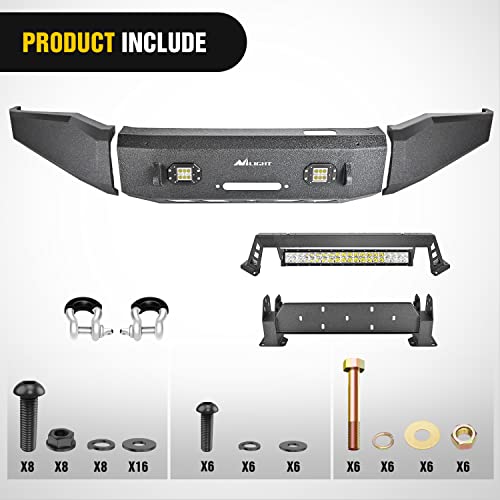 Image of Nilight Front Winch Bumper for 2007-2013 Toyota Tundra w /LED Light Bar, Pod lights & D ring Shackles, Heavy Duty Off-Road Full Width Steel Bumper, Winch Plate Ready Bull Bar, Black