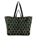 tplaotee Large Canvas Tote Bags Recycle Kitchen Grocery Bags Casual Shopping Bag for Men Travel, Shopping Weekend Line Adventure Emerald Gold and Black