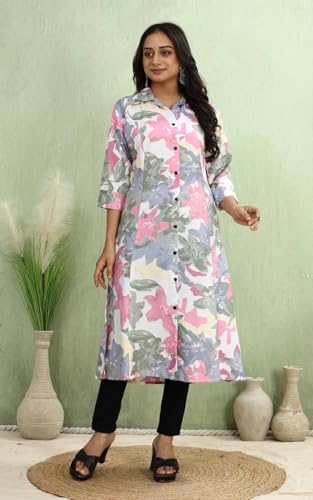 Image of KESUDI A Line Dresses for Women Western Rayon Floral One Piece Dress for Women | Stylish Flared Roll Tab Sleeve | Knee Length Midi Maxi Dress | Wear as Beach, Party