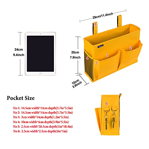 Image of Surblue Bedside Caddy Storage Hanging Organizer for Bunk and Hospital Dorm Rooms Beds Rails Yellow