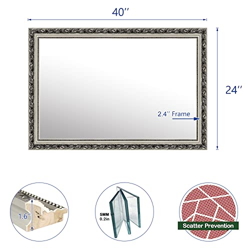 H&A Bathroom Mirror, Decorate Bathroom Mirrors For Wall, Rectangle Black Frame Modern Bathroom Wall Mounted Mirror For Living Room, Bedroom (Silver Frame 40’’ X 24’’)' #TOP2