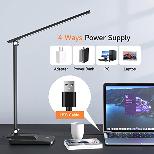 One Fire LED Desk Lamp,15 Modes Desk Light,500 Lumen Dimmable Desk Lamps, Adjustable Office Black Desk Lamps for Study Lamp, for Bedside Table