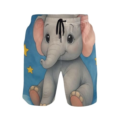 ODAWA Cute Elephant Blue Cloud Mens Swim Trunk Quick Dry Trunks for Men, Surf Shorts with Mesh Liner S