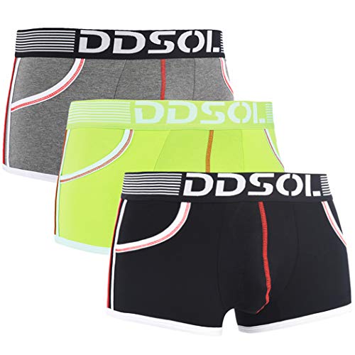 FEDPOP Men's Cotton Underwear 3 Pack Short Leg Boxer Briefs Trunks with Pockets