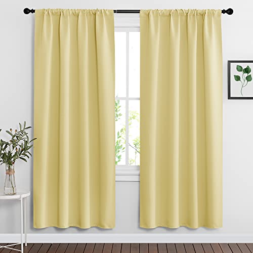 RYB HOME Living Room Curtains Blackout - Light Block Energy Efficiency Small Window Treatment Drapes for Kitchen Dining Baby Nursery Farmhouse Decor, W 42 x L 72 inch, Light Yellow, 2 Panels