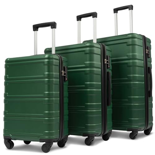 Altillo Luggage Sets 3 Piece PC+ABS Lightweight Hardside Luggage Sets with Spinner Wheels TSA Lock Hardshell Suitcase Set, 3-Piece Set (20/24/28) (Green)