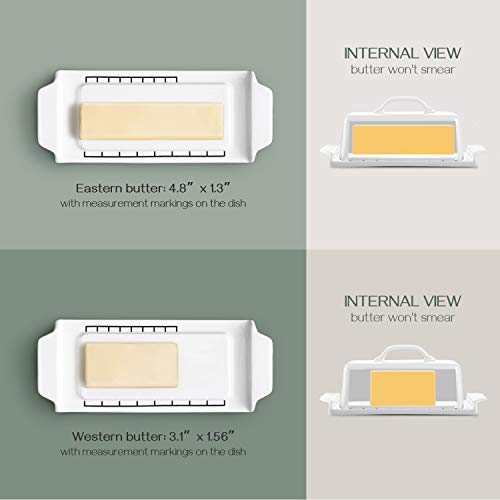 Dowan Butter Dish Set With Lid And Knife - Porcelain Butter Dish With Wooden Knife, Butter Dish With Handle, Groove Design, Perfect For Standard Butter Stick, White #TOP3