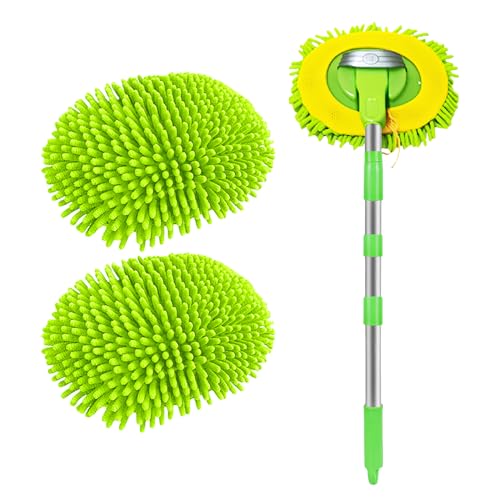 Brosse Lavage Voiture Telescopique Kit, Brosse de Lavage de Voiture Télescopique, Chenille Microfibre Balai Pinceau Telescopique Nettoyage Brosse de Nettoyage pour Voiture Camping-Car Caravane