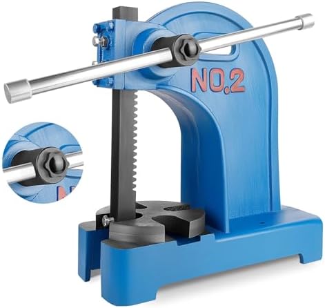 Manual Arbor Press, 2 Ton Capacity, 8.5” Height, 57 lbs, Cast Iron Desktop Press for Stamping and Bending