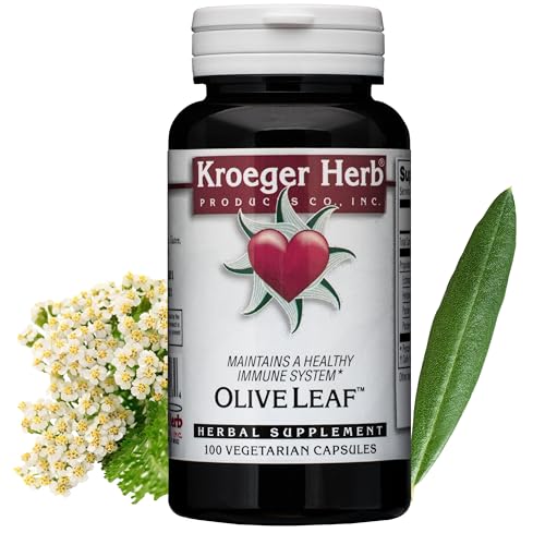 Kroeger Herb Products, Olive Leaf Extract Capsules for Immune System, Olive Leaf & Yarrow Supplement, Vegetarian, Non-GMO, Gluten Free, No Preservatives - 100 Capsules, Made in USA