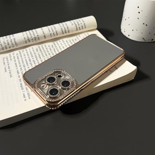 Coque paillettes iPhone 16 Pro Max effet miroir strass antichoc dorée