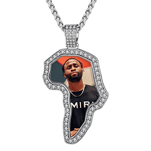 Custom4U Picture Necklace Personalized Photo for Men Women Steel/18K Gold Plated/Black Custom Angel Wings/Heart Pendant Necklace with Picture Memory Circle Chain 18-30 Inch,Hip Hop Jewelry+G