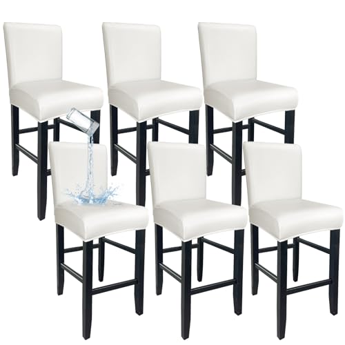 Image of PU Leather Bar Stool Covers with Backs Waterproof Bar Stool Chair Covers
