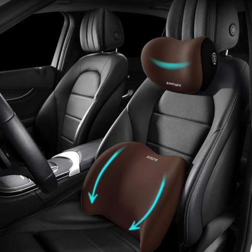 Image of Car Neck Rest Pillow for Head Rest Memory Foam Neck Support, Car Pillows and Cushions for Head & Neck Support in Travel for All Car Support (Combo Brown)