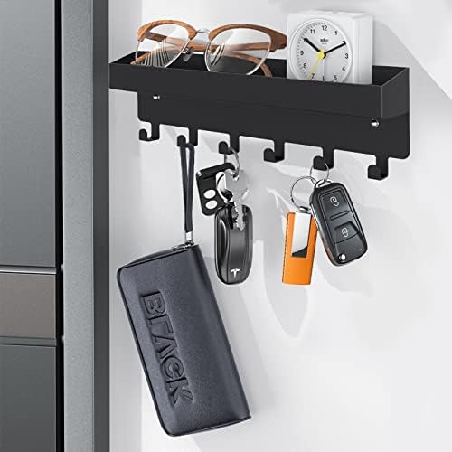 KingAcc Key Holder Wall Mount with 6 Hooks, Self-Adhesive Keys Holder for Wall Decorative,Small Wall Shelf for Home,Rust-Proof Key Rack,Mail Organizer with 2 Installation Methods,Withstand 9Kg