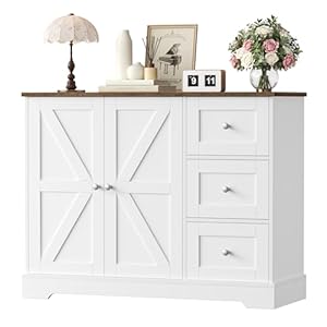 Hocsok Sideboard Weiß Braun mit 3 Schubladen