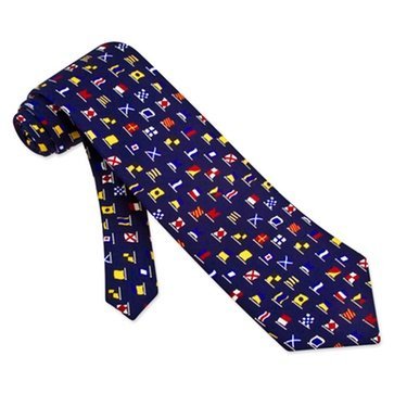 Alynn100% Silk Navy Blue Nautical A-Z International Flags Sailing Necktie Tie Neckwear
