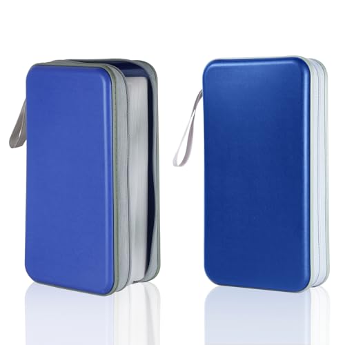 YILAG Pacote com 2 unidades, estojo de DVD com capacidade para 100 unidades, carteira de plástico, caderno, organizador de armazenamento portátil para carro, casa, escritório, viagens (azul)