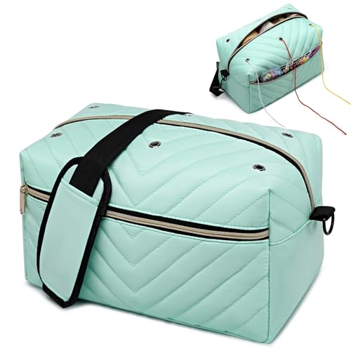 Image of Crochet Bag Organizer, Yarn Storage Organizer with Shoulder Strap, Stylish Knitting Bag for Crochet Accessories, Mothers Day Gifts, Crochet Yarn Supplies, LightGreen