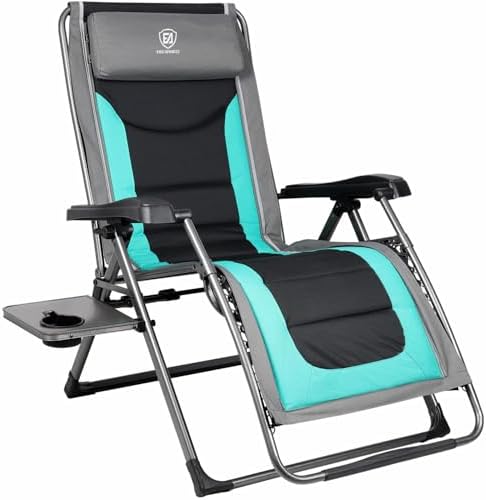 EVER ADVANCED Extra Large Zero Gravity Reclining Adjustable Headrest Support 350lbs Patio Crown Chair Filler Green