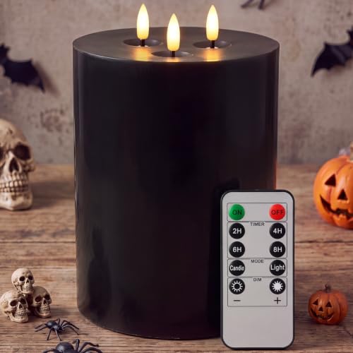 Image of Retisee 1 Pack Black Extra Large Flameless Candles 6 inch X 8 inch,Classic