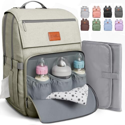 Image of Baby Shower Gifts Diaper Bag Backpack, Baby Diaper Bag, Large Baby Bag for Boys & Girls, Waterproof, 16 Pockets, Insulated Bottle Holders, Durable,Travel-Friendly & Lightweight,Easy Organization,Beige