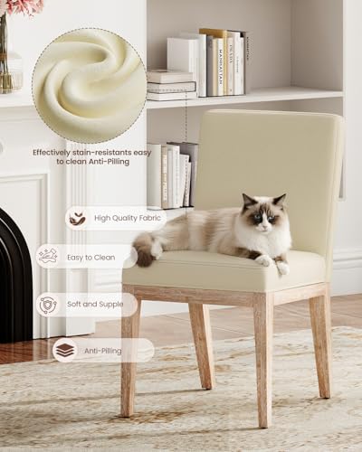 Image of Dining Chairs Set of 6, Modern Fabric Upholstered Dining Room Chair, Farmhouse Kitchen Chair for Restaurant Living Room, Beige
