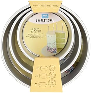 PME Round Cake Pans 6, 8, 10-Inch x 3-Inch Deep, Set of 3, Silver, RNDB68103