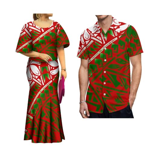 Custom Polynesian Couple Women's Puletasi Set Men's Shirt Samoan Print Crew-Neck Flared Sleeve New Puletasi
