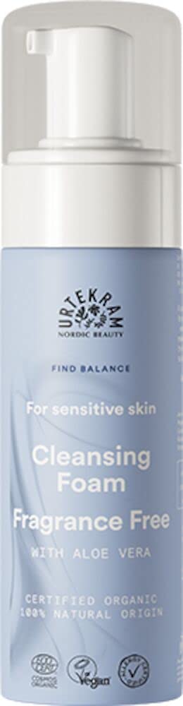 Urtekram Fragrance Free Face Cleansing Foam with moisturizing aloe vera for Sensitive Skin - Find Balance - Vegan and Natural, 150 ml