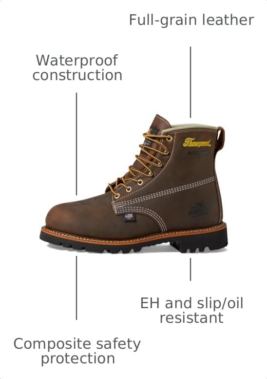 Image of Thorogood American Heritage 6 inch Leather Waterproof Insulated Work Shoes for Men with Composite Shank Non-Safety Toe Oil and Slip-Resistant Outsole