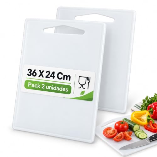 Tabla de cortar de polietileno blanco, 36x 24 cm, Pack 2 unidades