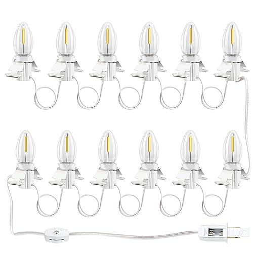 LCMLA C7 White Accessory Cord with 12 LED Light Bulbs and Outlet Christmas Village Light 14.76ft with Spare Fuse Warm White Lamp for Christmas Village Houses Craft Decoration