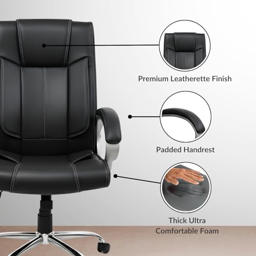 Image of activa Ergonomic Office Chair | Premium Leatherette Boss Chair with Padded Seat & Backrest | Adjustable Height Seat for Work /Study /Gaming (Kylie, Black)