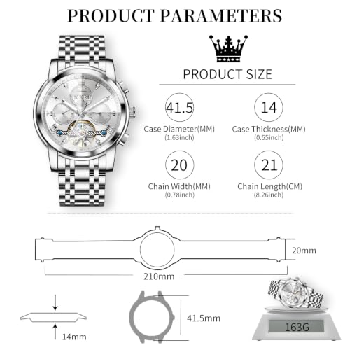 Image of OLEVS Men's Automatic Watch Batteryless Waterproof Mechanical Self Winding Stainless Steel Dress Luxuxry Wrist Watch with Tourbillon, Day-Day-Year & Chronograph Gift for Him Relojes de Hombres