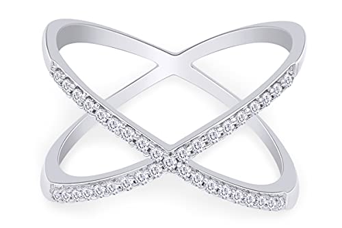 AFFY Round Cut White Natural Diamond Criss Cross X Anniversary Ring In 14k Gold Plated 925 Sterling Silver (Clarity : I2-I3, Color : I-J, 0.26 Carat Cttw)3