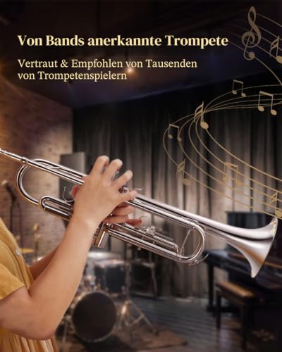 Eastar Bb Standard-Trompeten-Set für Anfänger Messing-Trompeteninstrument für Studenten und Hartschalenkoffer, Reinigungsset, 7C-Mundstück und Handschuhen, ETR-380N, Silber