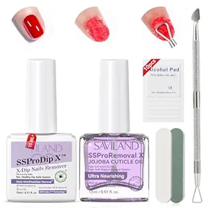SAVILAND SSPro X Dip Powder Remover Kit: 2 Pcs Gentle & Easy Dip Nail Removal with Cuticle Oil Nail File Nail Scraper for Dipping Powder Gel Nail Polish No Need Soaking or Wrapping Home Use