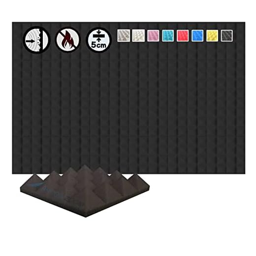 Arrowzoom 24 Akkustik Platten Akkustikschaumstoffmatten Akustikschaumstoff 25x25x5cm Fliesen Dämmung Wanddeko Pyramiden Noppenschaumstoff Breitbandabsorber Decke Foam Feuerhemmend Schwarz