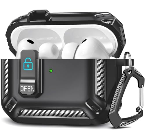 Image of Meyaar for AirPods Pro 3 Case, Clear Magnetic Automatic Lock Cases with Phone Stand with Keychain Case for Airpod Pro 3 for Men & Women (Carbon Fiber Black)